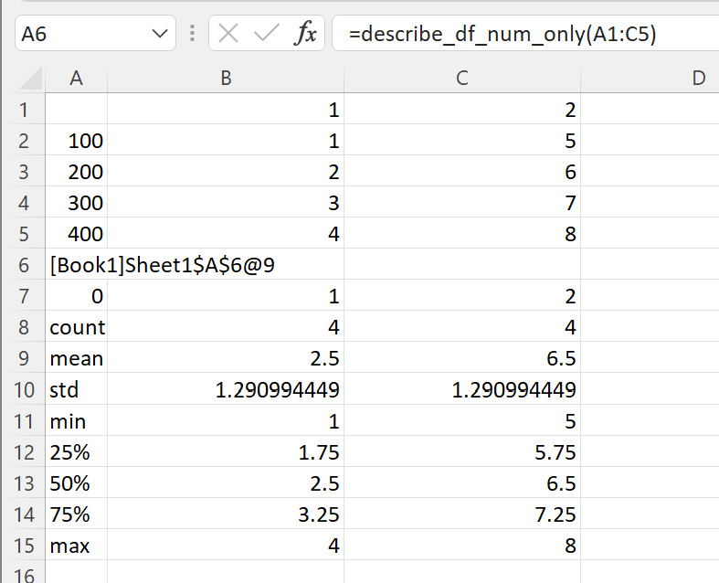 Create DataFrame from Excel numeric range