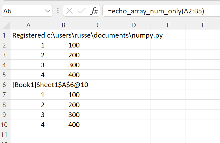 Create numpy from Excel numeric range
