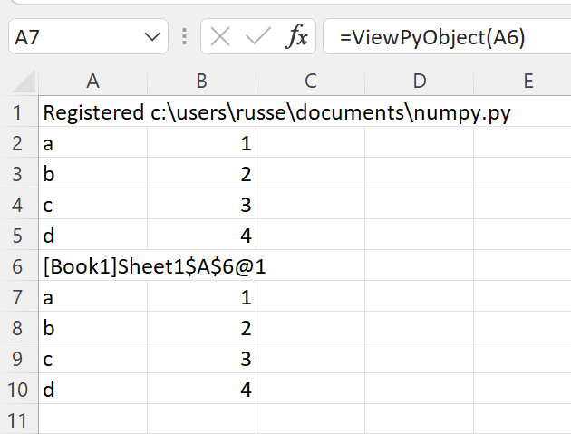 Create numpy array from Excel view result