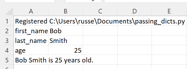 Result of call to function expecting a dictionary passing an Excel range