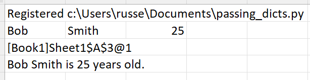 Result of call to function expecting dictionary in Excel