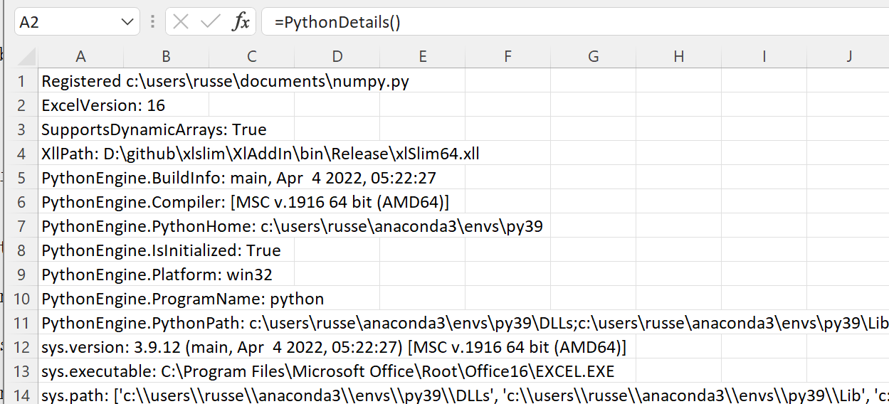 Show Python details for conda Py39 env