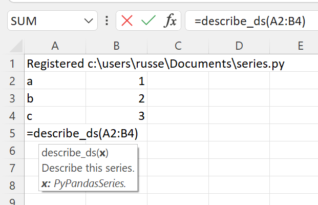 Create Series array from Excel