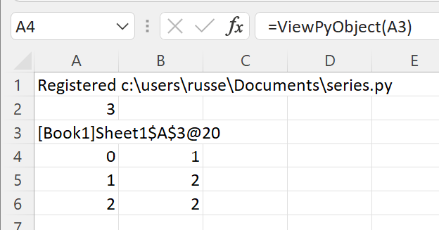 View a cached PyObject in Excel