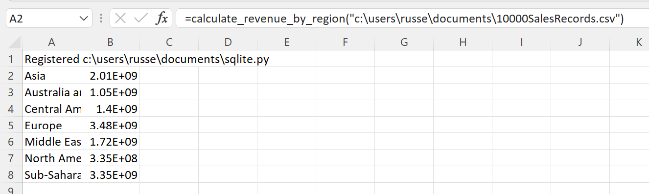 SQLite data in Excel